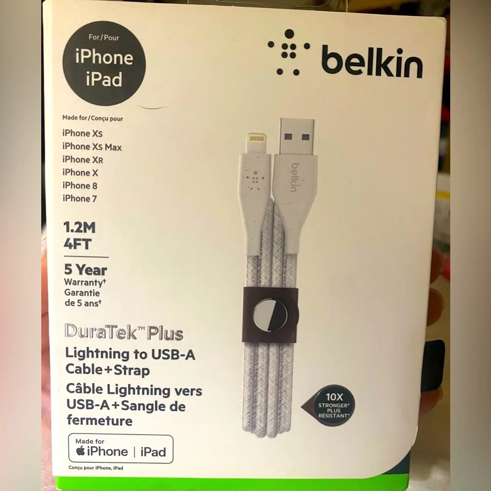 NIB - belkin DuraTek Plus Lightning to USB-A Cable & Strap for iPhone/iPad